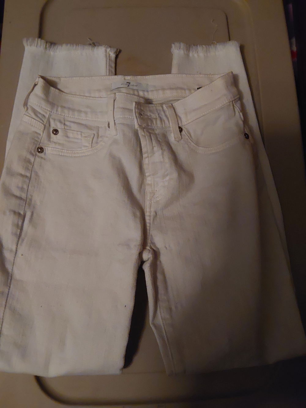 7 For All Mankind High-Rise White Raw Hem Jeans